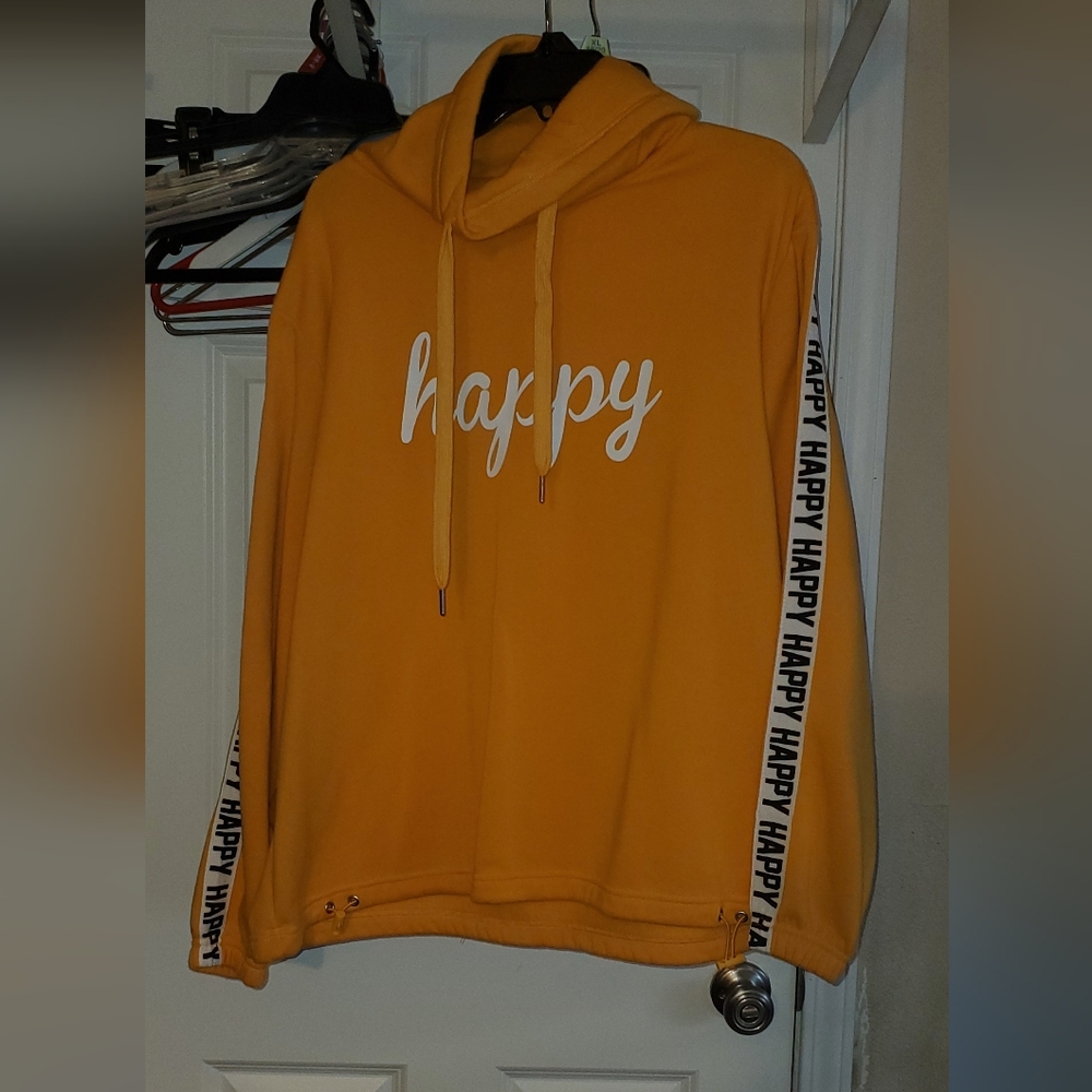 Cali 1850 Women’s XL Optimist Smiley Face Pullover Sweatshirt w Be Happy Sleeves